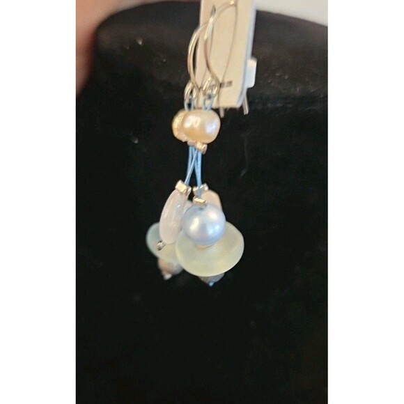 Simon Harrison Blue, White & Silvertone Earrings Made From Recycled Glass NWT - Picture 3 of 7